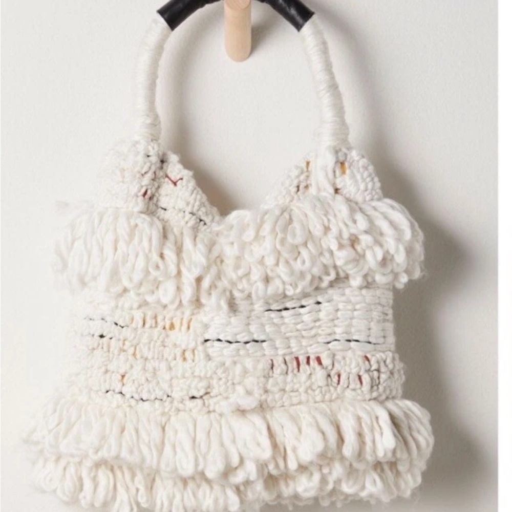 FREE PEOPLE Oslo Knit Tote White Purse Bag boho bag fringe faux‎ leather new - Picture 3 of 6